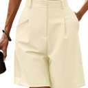 HOTOUCH Bermuda Shorts for Women Summer Dressy Casual Elastic High Waisted Wide Leg Knee Length Shorts with Pockets (X-Large, Light Khaki)