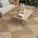 MontVoo-Outdoor Rug Carpet Patio Rug 6x9 ft Polypropylene Indoor Outdoor Rugs for Patio Deck Balcony Porch, Textured Weave, Durable for High Traffic, Fade-Resistant, Boho Geometric Neutral Brown
