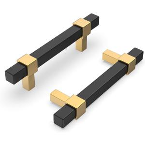 Goldenwarm 30 Pack Cabinet Handles Black and Gold Cabinet Pulls 3 Inch Hole Center Drawer Pulls Modern Bar Dresser Handles for Bathroom Kitchen Bedroom, Zinc Alloy