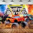 Truck Themed Birthday Party Supplies Backdrop 7Wx5H Monster Boys Kids Happy Birthday Background Photography Jam Burning Flame Car Grave Digger Party Decorations Banner Photo Booth Props