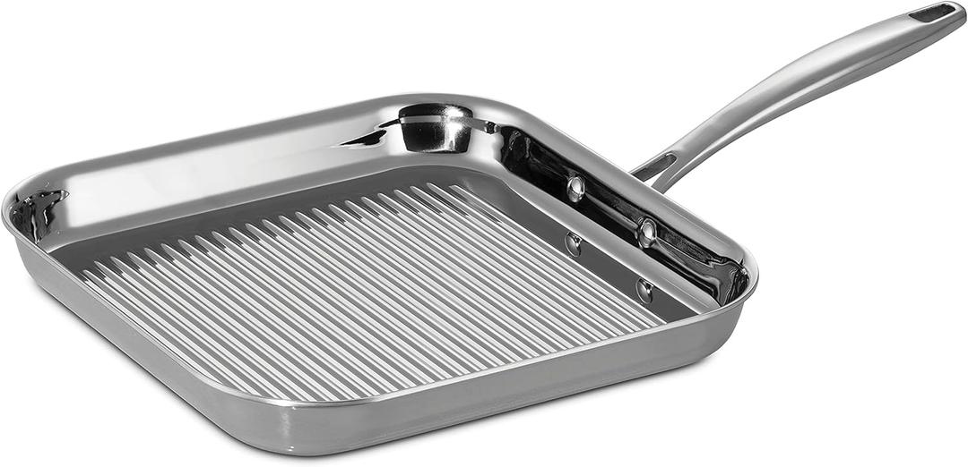Tramontina Tri-Ply Clad Stainless Steel 11-Inch Square Grill Pan, Induction-Ready, Dishwasher-Safe, NSF-Certified, Made in Brazil
