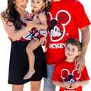 Disney Mickey and Friends Family Matching Outfits Sleeveless Dress and Short Sleeve Shirts for Mommy and Me (XL)