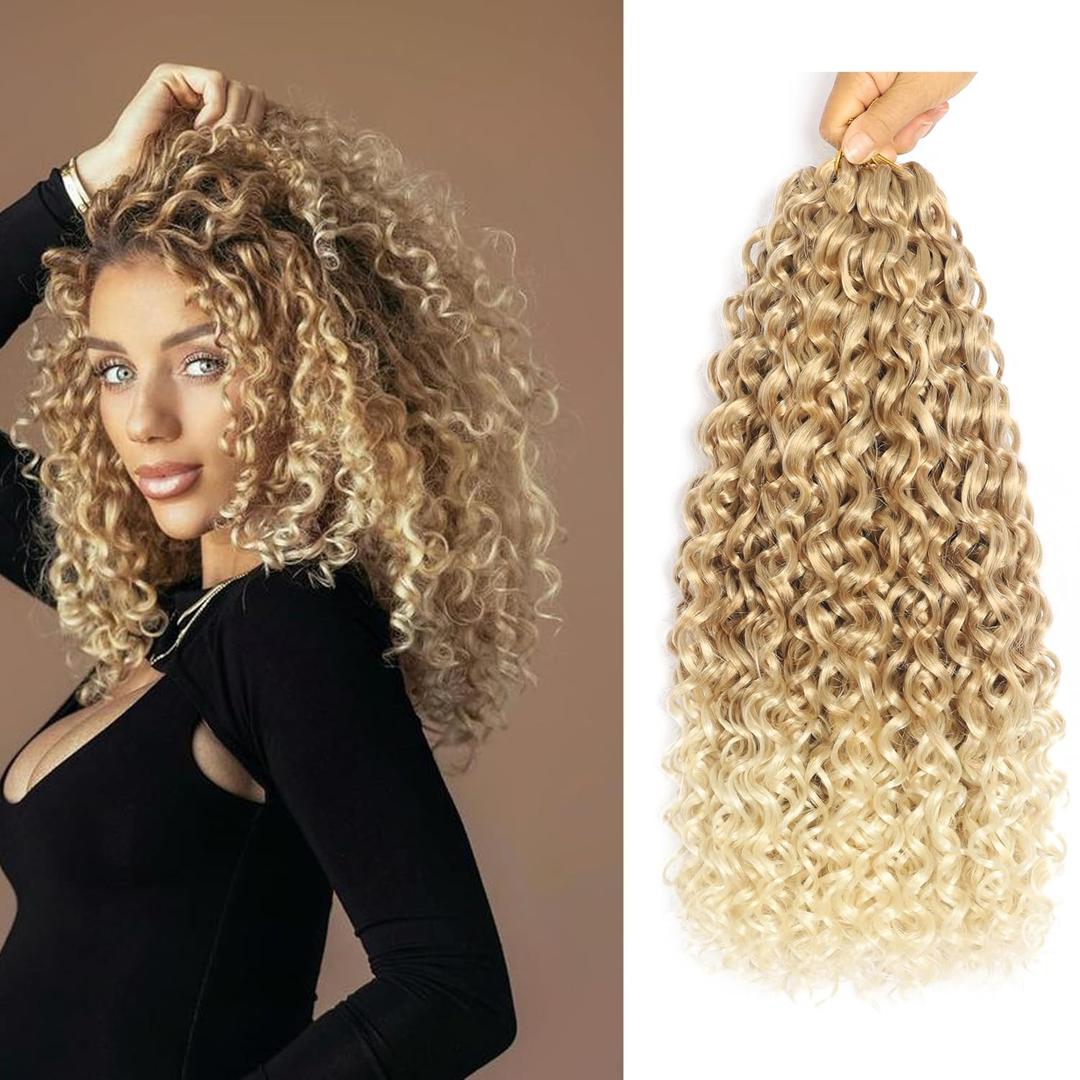 8 Packs 18 inch GoGo Curl Crochet Hair Water Wave Curly Braiding Crochet Hair for Black Women Ocean Wave Beach Curl Wavy Crochet Hair Extensions (Pack of 8, 27/613#)