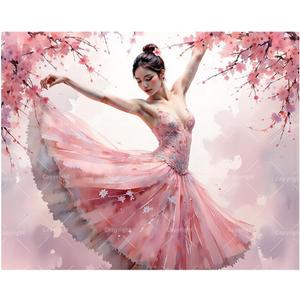 Cherry Blossom Ballerina Paint by Numbers Kit for Adults – DIY Elegant Dancer in Pink Dress Painting on Canvas, Acrylic Paint Set for Beginners, Art for Home Decoration or Gifts(16X20IN Framed)