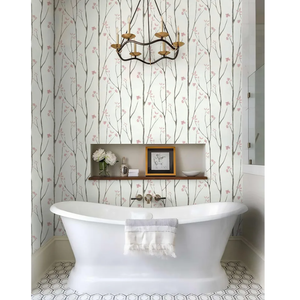 Vinjiasin Peel and Stick Wallpaper Blue and Gold Wallpaper Floral Contact Paper Vintage Removable Self Adhesive Wall Paper for Bathroom Bedroom 17.3"x 78.7"