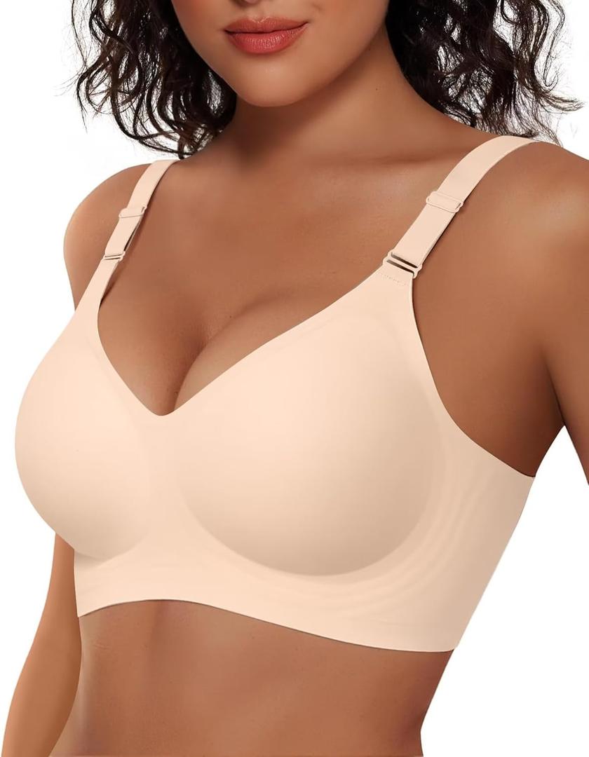 Vertvie Womens Wireless Jelly Bras No Underwire Push Up Seamless Bra Supportive Full Coverage Bralette Regular and Plus Size (Pink, L)
