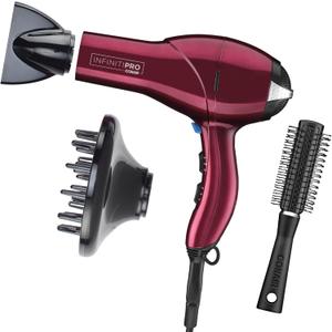 Infiniti PRO CONAIR Hair Dryer with Diffuser, Professional AC Motor, Tourmaline Ceramic Technology Blow Dryer, Includes Concentrator and Blowout Brush,  Burgundy