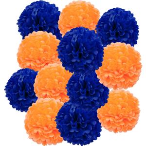 Blue Orange Tissue Pom Poms Paper Kit DIY Decorative Flowers Ball for Birthday Party Wedding Hanging Decorations Pack of 12 10in12in