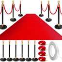 Pelopy 12 Pcs Stanchion Posts Queue Crowd Control Stanchion Velvet Ropes Carpet Set, 38 in Post Sand Injection Hollow Base with Rope for Party Museum (26 ft Carpet,Black,Gold)