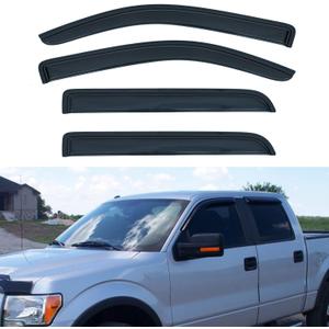 Set of 4 Window Visors Compatible with 2009-2014 F-150 SuperCrew/Crew Cab Front+Rear Smoke Sun/Rain Guard Outside Mount Tape-On Acrylic with 4 Full Size Doors