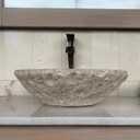 Natural Tan Travertine Vessel Sink  Modern Rustic Chiseled Round Bowl Bathroom Sink  Hand-Carved Marble  Real Stone Basin
