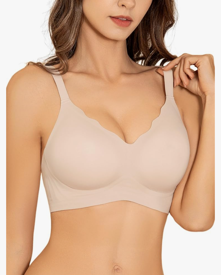 Momcozy Wireless Seamless Bras for Women, Ultra-Comfort Everyday T-Shirt Bras, Breathable Maternity Bras with Scallop Edges, XL