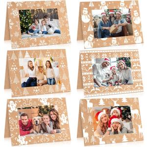 48 Sets Christmas Photo Cards with Envelopes Stickers Christmas Cards with 4 x 6 Photo Insert Picture Frame Holders for Xmas Holiday Greeting Supplies (Simple,Brown,48 Sets)