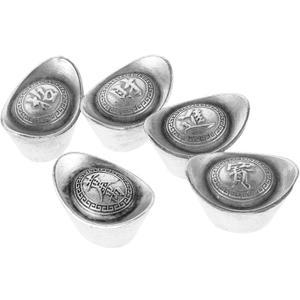 HANABASS Vintage Chinese Yuan Bao Figurine 1.38 Inch Antique Silver Feng Shui Wealth Decoration Good Luck Ornament for Home Party Collectibles