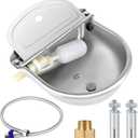 ToLanbbt Automatic Animal Dispenser Horse Water Bowl with Float Valve Stainless Steel Goat Waterer Feeder Outside Water Trough for Livestock Auto Fill Dog Watering Bowl with 1/2" Hose, Drainage Hole