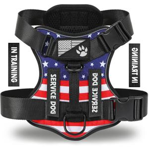 Demigreat Service Dog Harness, Reflective Dog Vest Harness with 5 PCS Patches, Adjustable Soft Oxford Pet Harness, Inner Layer Mesh, Easy to Control for Dogs (USFLAG, X-Small (Pack of 1))
