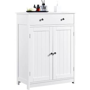Yaheetech Free Standing Bathroom Cabinet with 1 Drawer 2 Doors and Adjustable Shelf, Wooden Entryway Storage Cabinet, 11.8D x 23.6W x 31.5H in, White