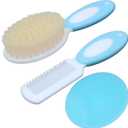 Baby Hair Brush &Silicone Baby Cradle Cap Brush Set, for Newborns & Toddlers-Natural Soft Goat Bristles-Ideal for Cradle Cap-Perfect Baby Registry Gift (Blue)