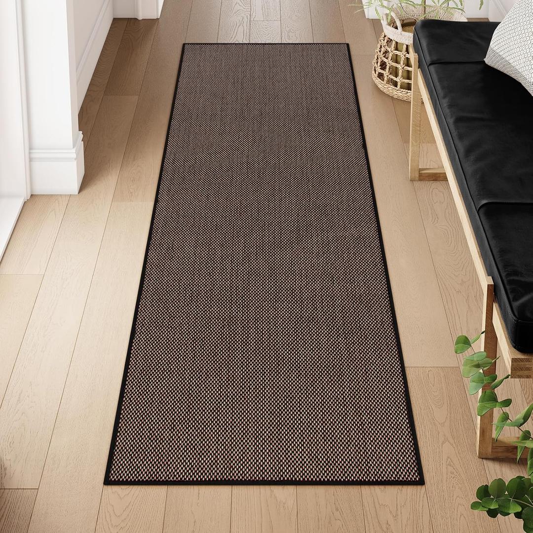 Lahome Farmhouse Black Runner Rug, 2x6 Washable Kitchen Runner Non Slip for Entryway Indoor, Neutral Non Shedding Floor Carpet for Hallway Bathroom Laundry