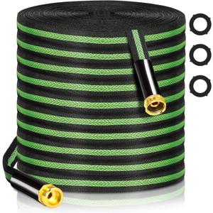 Garden Hose 50 ft Flexible Water Hoses Non-Expanding Lightweight Portable No Kink High Pressure Flat Fabric 3/4” fittings Leak-proof Durable Pipe for Outdoor Outside Yard Lawn Patio Watering Car Wash
