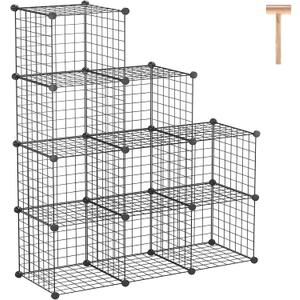 C&AHOME Wire Cube Storage - 9-Cube Organizer, Metal Grids, Modular Bookshelf, Closet Cabinet, Ideal for Home, Living Room, Office - 36.6'L x 12.4'W x 48.4'H Black