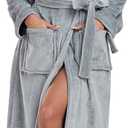 RONGTAI Womens Robes Plush Fleece Hooded Bathrobe Thick Nightgown with Pockets Fluffy Sleepwear (XX-Large, Gray)