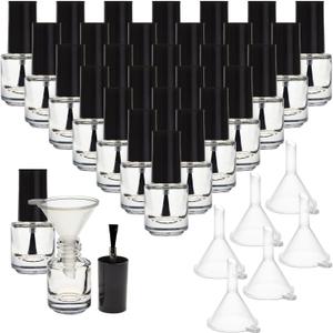 Bright Creations 30 Pack Mini Empty Nail Polish Bottles with Brush Cap, 5ml Refillable Glass Containers with 6 Plastic Funnels - Nail Polish Bottle