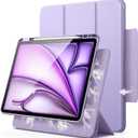 JETech Magnetic Detachable Case for iPad Air 13-Inch M3/M2 (2025/2024) with Pencil Holder, Removable Rotating Clear Cover, Portrait/Landscape Stand with Raised Screen View (Purple)