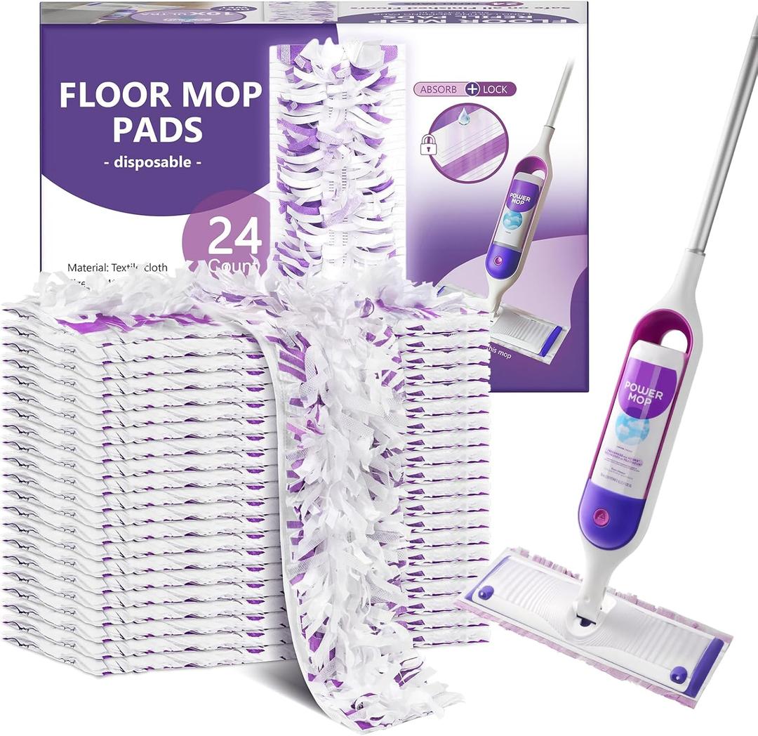 Power Mop Refills, 24 Count Disposable Pads for Swiffer Powermop Mopping, Multi-Surface Safe for Finished Floors, Quick Cleaning Household Mop Pads