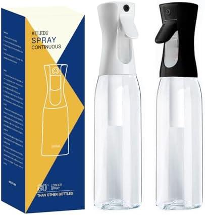 MILEDU Fine Continously Mist Spray Bottle (10.1oz/300ml) for Body moisturizer Hair styling Cleaning Garden plant care etc.,Hair Mister Misting Continuous Mist Spray Bottle,2Pcs (Black+White)