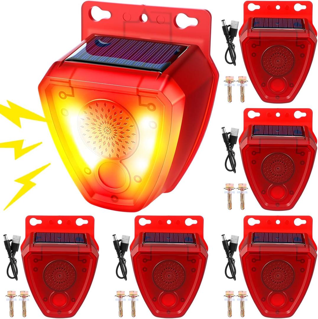 Qualirey 6 Pcs Night Solar Outdoor Motion Sensor Alarm, Nocturnal Animal Repeller Outdoor, 130dB Sound Alarm Siren, Loud Noisemaker 3 Modes for Deer Raccoon Chicken Coop Home Yard Farm Garden
