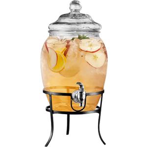 Style Setter Beverage Dispenser Cold Drink Dispenser w/ 2-Gallon Capacity Glass Jug, Metal Stand & Leak-Proof Acrylic Spigot, Glass Lid, Great for Parties, Weddings & More