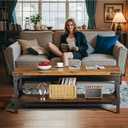 Rectangle Coffee Tables for Living Room, Wood Rectangular Coffee Table, 2 Tier Industrial Modern Center Table with Thickened Tabletop and Metal Frame, 47 inch Long (Rustic Brown)