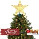 Santa Express Rotating Christmas Tree Topper Animated Santa's Christmas Reindeer's with Banner, LED Lighted 3D Pentagram Tree Topper for Xmas Decorations