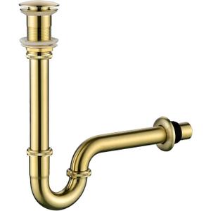 Thickened Brass P Trap Set: 1-1/4 P Trap with Bathroom Sink Stopper - Sink Drain Plumbing Kit for Pipe Replacement (Brushed Gold, No Overflow)