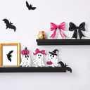 2 x 5 Pcs Pink Black Halloween Table Decor, 5 Styles Cute Wooden Ghosts and Bows Halloween Decorations Indoor, Funny Ghost Tabletop Centerpieces Tiered Tray Decor Signs for Home Office Room
