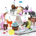 Weysat 27 Pcs Jungle Animal Cake Topper Animals Figures Birthday Party Decorations with Mini Hat with Pom Poms Jungle Toppers Decoration with Mini Skirt and Hat for Wild Animals Themed Party