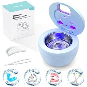 Dental Ultrasonic Retainer Cleaner Machine - Dental Cleaning Pod for Denture, Mouth Guard, Aligner, Night Guard, Braces, Toothbrush Heads, Jewelry, 45kHz Sonic Cleaner with Digital Timer & 200ML