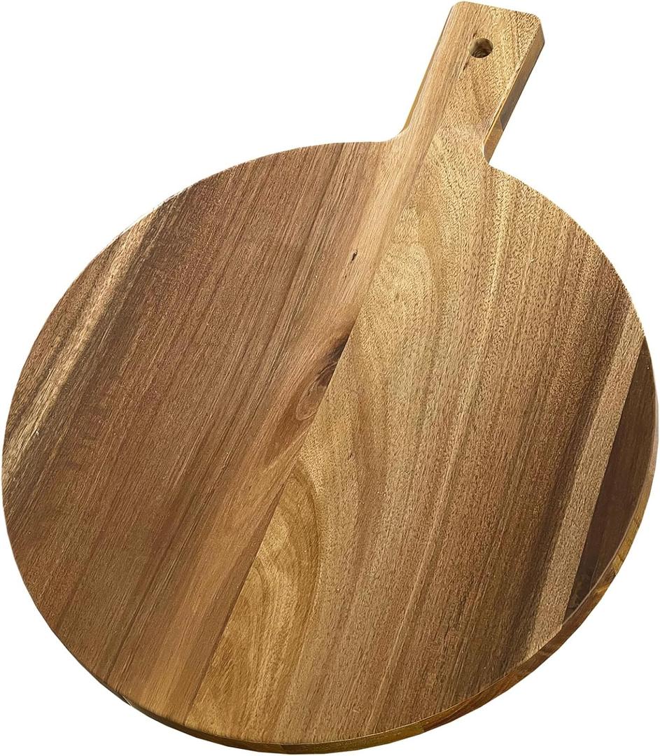 Acacia Wood Round Cutting Boards for Kitchen, 16.5''x13'' Large Wooden Cutting Board with Handle for Meat Pizza, Decorative Charcuterie Serving Board Chopping Board for Counter Dining Room