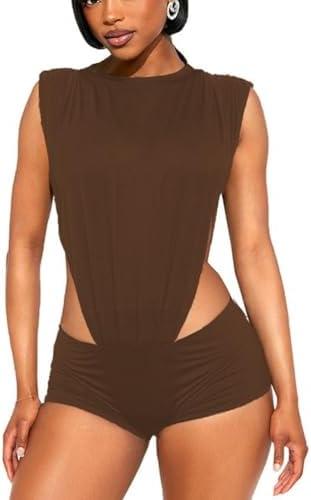 Wuitrie Women 2 Piece Shorts Sets Sexy Cutout Sleeveless Bodysuit and Stretchy Shorts Matching Set Going Out Outfits Clubwear Size S