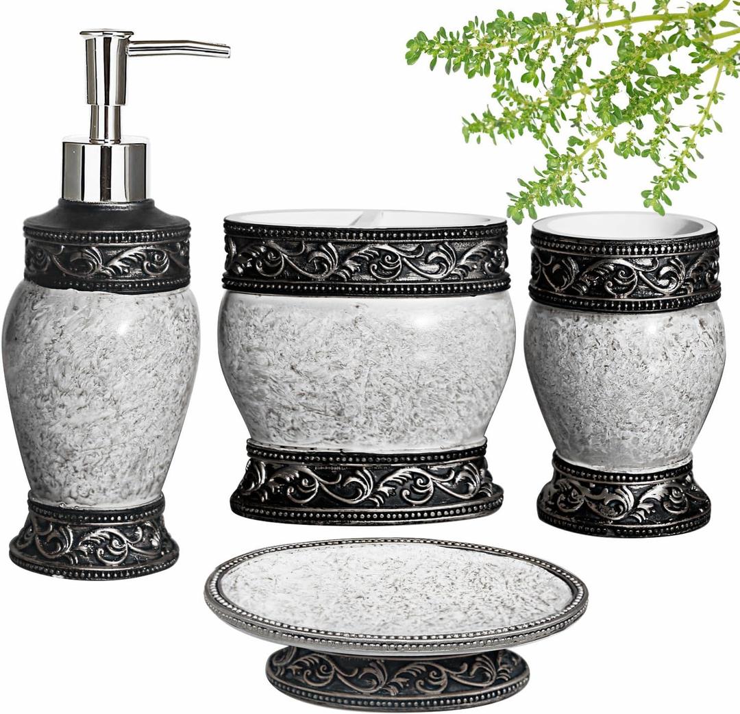 Bathroom Decor Accessories Set,4 PCS Including Soap Dispenser, Toothbrush Holder,