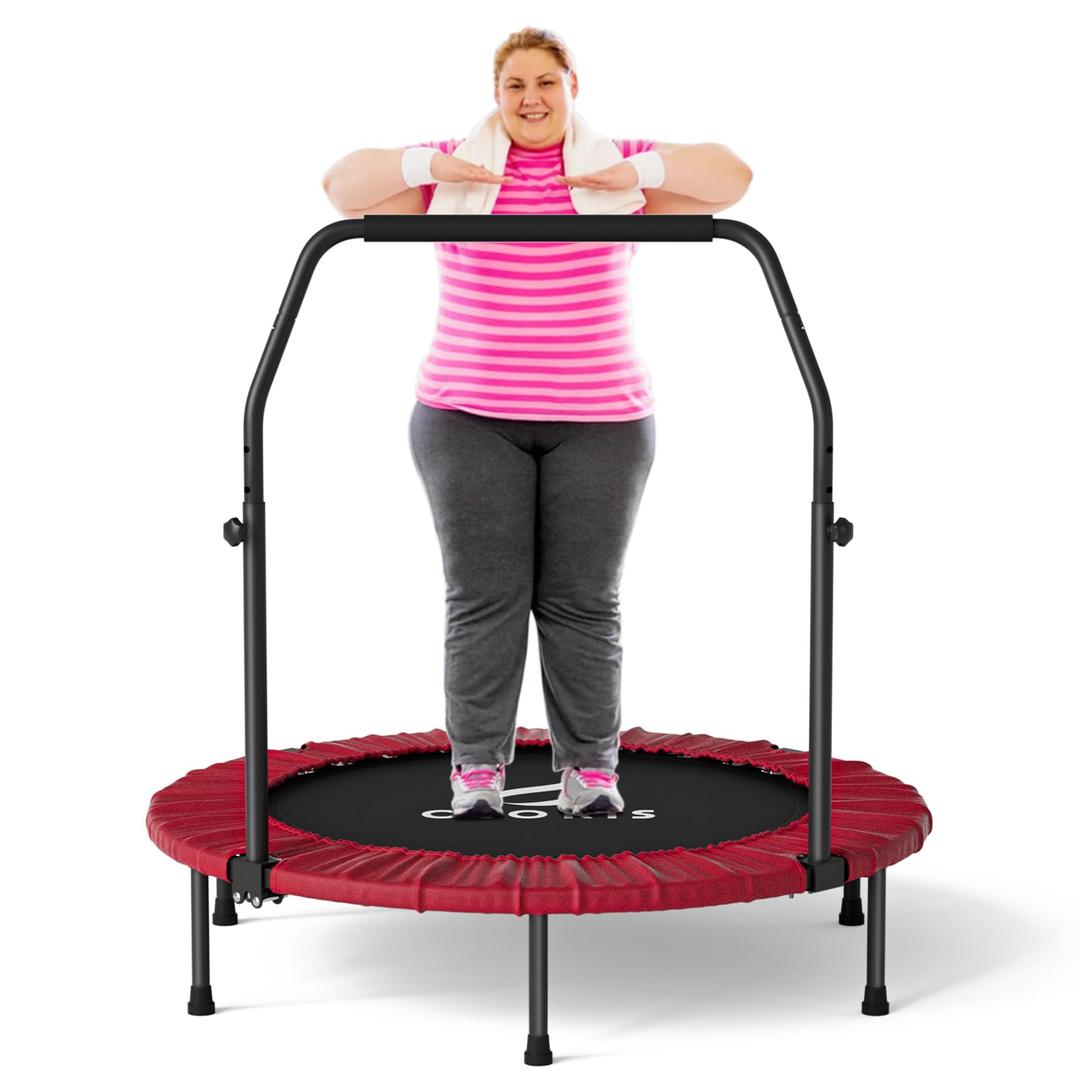 CLORIS 40in Folding Trampoline Trampoline Rebounder Trampoline Fitness Trampoline with Adjustable Foam Handle, with safty Padded Cover Best Gift  (Red) 