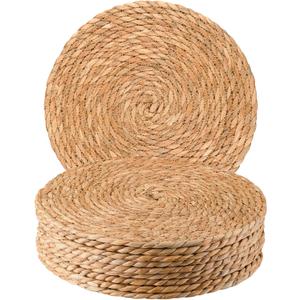 Round Woven Placemats - Boho Rattan Placemats Natural Water Hyacinth Placemat, Farmhouse Weave Place Mats, Rustic Braided Wicker Table Mats for Dining Table,Home,Wedding (12 inch Set of 10)