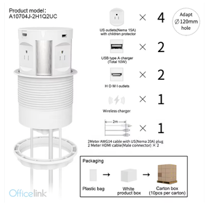 4 US Outlets,2 USB Charger, 1Wireless Charger Motorized Pop up Power Socket for Conference Table