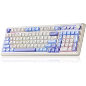 AULA 99 Key Keyboard, Tri-Mode Bluetooth/2.4GHz/USB-C Cute Creamy Gaming Keyboard with Number Pad RGB Backlit, Media Knob Custom Mechanical Feel Computer Keyboards for MAC Xbox PC Gamer - Purple