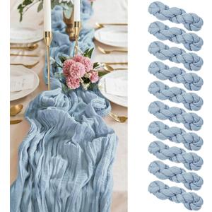 10 Pack Dusty Blue Cheesecloth Table Runner, 10FT Long Semi-Sheer Boho Rustic Guzae Table Runner for Wedding , Party ,Bridal Shower Decor(35120 Inch)