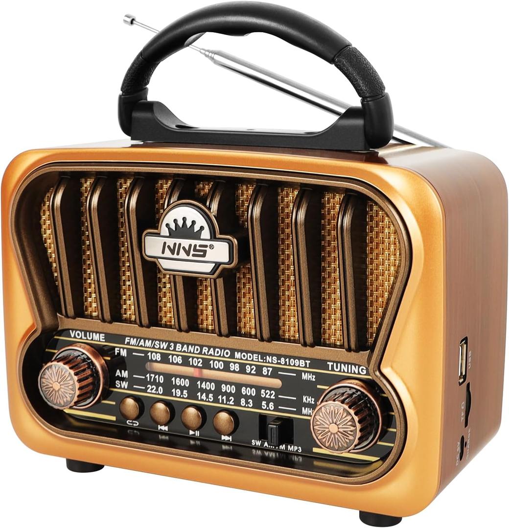 Portable AM FM Radios, Transistor Shortwave Radio Retro Vintage Radios with Loud Speakers, Support USB Power (Copper)