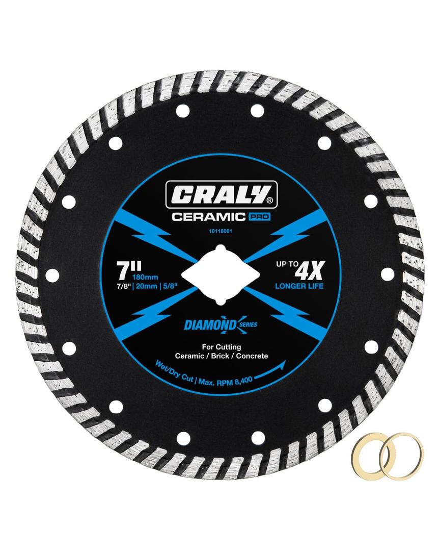 CRALY 7 Inch Super Thin Turbo Diamond Blade, 7/8 in Arbor, 7'' Diamond Stone Blade for Angle Grinder & Circular Saw, Diamond Cutting Wheel for Cutting Granite, Concrete, Brick, Marble, Masonry