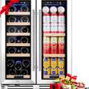 BODEGA 24 Inch Wine and Beverage Refrigerator, Dual Zone Wine and Bar Beverage Cooler, Commercial Black Bar Cooler With 2 Glass Doors, Bar Fridge Hold 19 Bottles and 57 Cans,Built-In or Freestanding. (Silver)