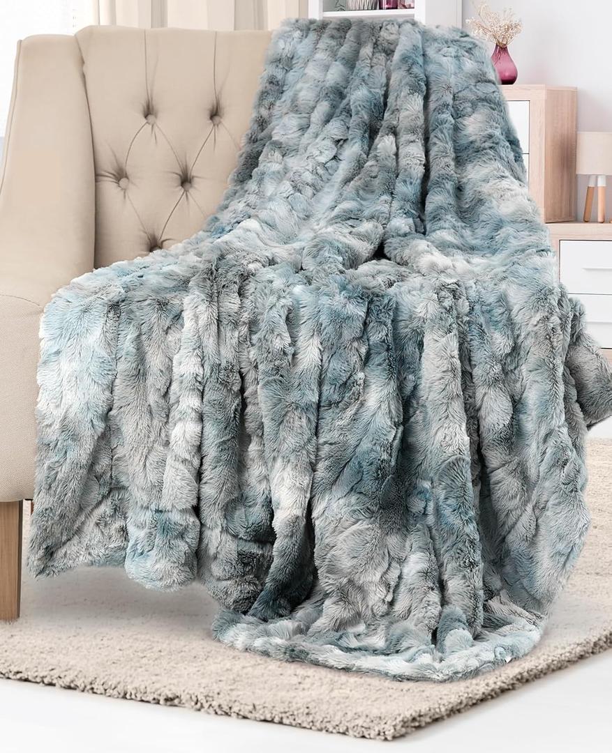 Everlasting Comfort Faux Fur Throw Blanket - Soft, Fluffy, Fuzzy, Plush, Thick Throws (D. Arctic Blue - Faux Fur)